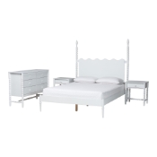 Baxton Studio Brantley Spindle 4-Piece Bedroom Set - Farmhouse Bed Frame with Matching Dresser and 1-Drawer Nightstands, White, King